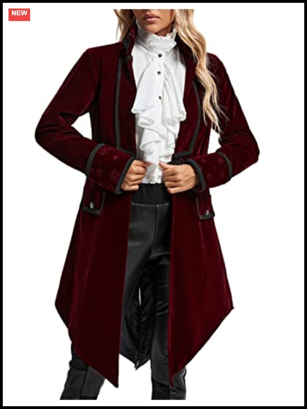 Victorian Gothic Velvet Tailcoat Steampunk Long Coat Lace Trim Women